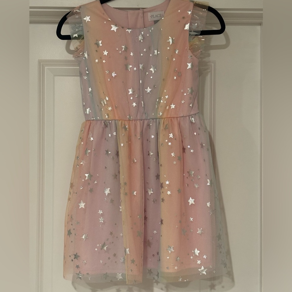 Girls Rainbow Ombre Foil Dress - Multi